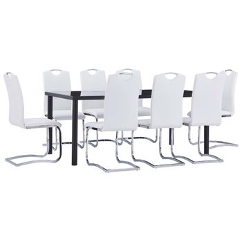 Juego De Comedor 9 Piezas Cuero Sintético Blanco Vidaxl