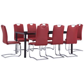 Juego De Comedor 9 Piezas Cuero Sintético Rojo Vidaxl