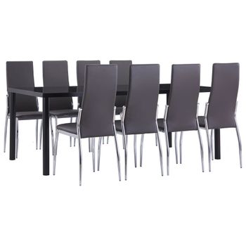 Juego De Comedor 9 Piezas Cuero Sintético Gris Vidaxl