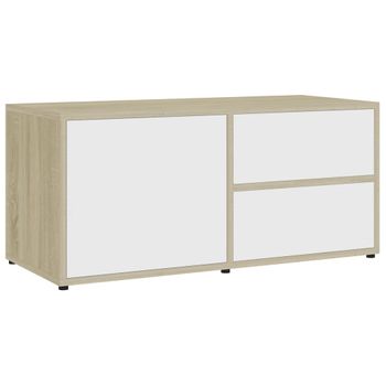 Mueble Para Tv Madera Contrachapada Blanco Y Roble 80x34x36 Cm Vidaxl