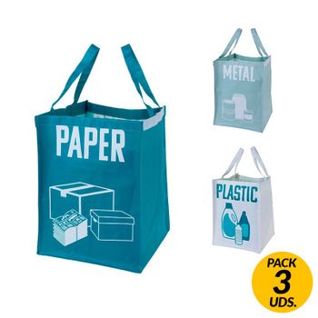 Pack De 3 Bolsas De Reciclaje Reutilizables Azul 30x30x39 Cm