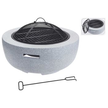 Brasero Con Rejilla Bbq Redondo Gris Claro 60x25 Cm Progarden