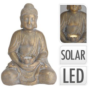 Figura De Buda Con Lámpara Solar Mgo Dorado Progarden