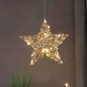 Estrella Navideña 20 Luces Led Con Temporizador Automático Dorado Ø30 Cm