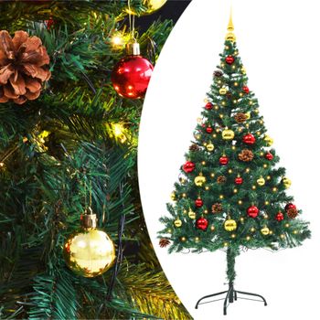 Árbol De Navidad Artificial Con Luces Y Bolas Verde 150 Cm Vidaxl