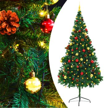 Árbol De Navidad Preiluminado Con Luces Y Bolas Verde 210 Cm Vidaxl