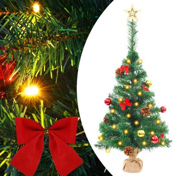 Árbol De Navidad Preiluminado Con Luces Y Bolas Verde 64 Cm Vidaxl