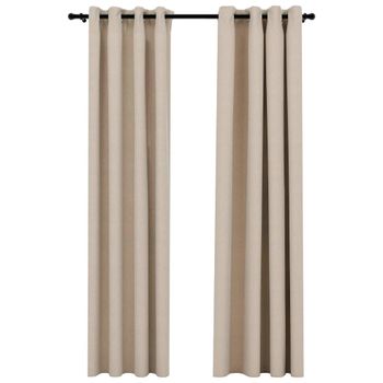 Cortinas Opacas Ojales Look De Lino 2 Pzas Beige 140x225 Cm Vidaxl