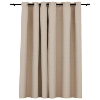 Cortina Opaca Con Ojales Look De Lino Beige 290x245 Cm Vidaxl