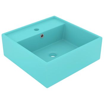 Lavabo Cuadrado Rebosadero Cerámica Verde Claro Mate 41x41 Cm Vidaxl