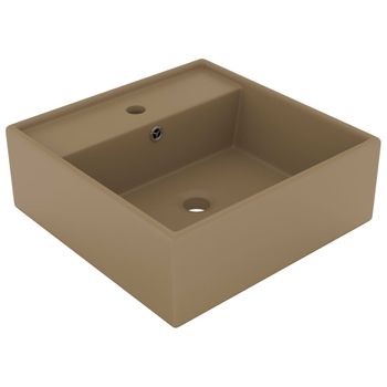 Lavabo Lujoso Cuadrado Rebosadero Cerámica Crema Mate 41x41 Cm Vidaxl