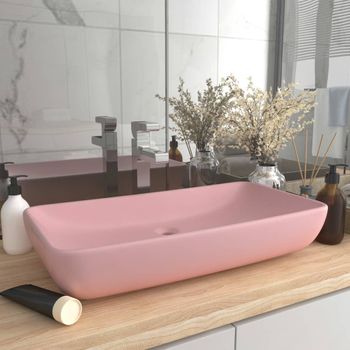 Lavabo De Lujo Rectangular De Cerámica Rosa Mate 71x38 Cm