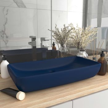 Lavabo Rectangular De Lujo Cerámica Azul Oscuro Mate 71x38 Cm