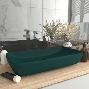 Lavabo Rectangular De Lujo Cerámica Verde Oscuro Mate 71x38cm