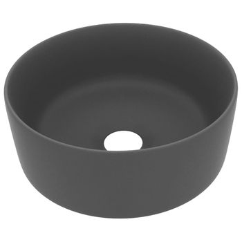 Lavabo De Lujo Redondo Cerámica Gris Oscuro Mate 40x15 Cm Vidaxl