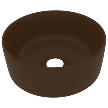 Lavabo De Lujo Redondo Cerámica Marrón Oscuro Mate 40x15 Cm Vidaxl