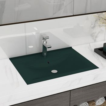 Lavabo De Lujo Con Grifo Cerámica Verde Oscuro 60x46 Cm