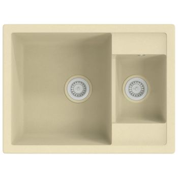 Fregadero De Cocina Doble Seno Con Rebosadero Granito Beige Vidaxl