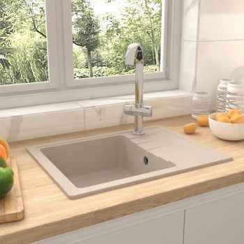 Fregadero De Cocina Con Rebosadero Ovalado Granito Beige