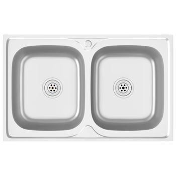 Fregadero De Cocina Doble Seno Acero Inoxidable 800x500x155 Mm Vidaxl