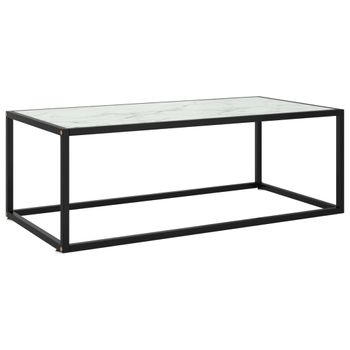 Mesa De Centro Negra Con Vidrio De Mármol Blanco 100x50x35 Cm Vidaxl