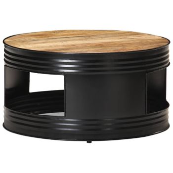 Mesa De Centro Madera Maciza De Mango Rugosa Negra 68x68x36 Cm Vidaxl