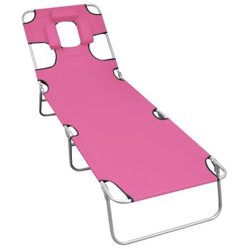 Tumbona Plegable Con Cojín Para La Cabeza Acero Rosa Magenta Vidaxl