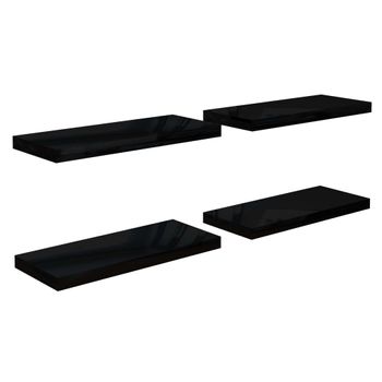 Estante Flotante De Pared 4 Uds Mdf Negro Brillo 60x23,5x3,8 Cm Vidaxl