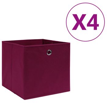 Caja De Almacenaje 4 Uds Tela No Tejida Rojo Oscuro 28x28x28 Cm Vidaxl