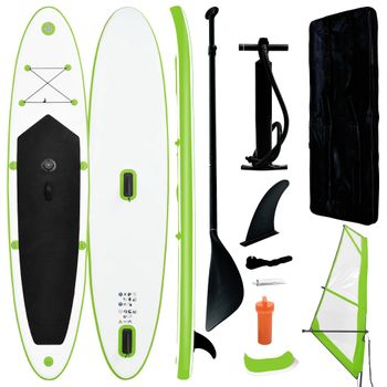 Tabla De Paddle Surf Inflable Con Vela Verde Y Blanca Vidaxl
