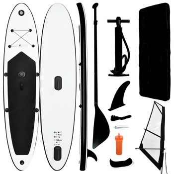 Tabla De Paddle Surf Inflable Con Vela Negro Y Blanco Vidaxl