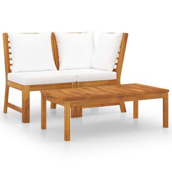 Muebles De Jardín 3 Pzas Madera Maciza De Acacia Cojines Crema Vidaxl