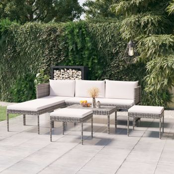 Set De Muebles De Jardín 6 Pzas Y Cojines Ratán Sintético Gris