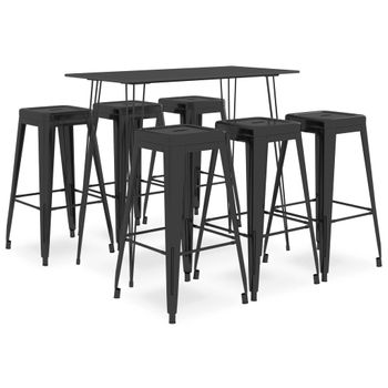 Mesa Alta Y Taburetes De Bar 7 Piezas Negro Vidaxl