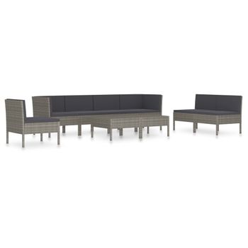 Set De Muebles De Jardín 9 Pzas Y Cojines Ratán Sintético Gris Vidaxl