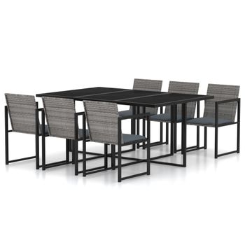 Set De Comedor Para Jardín 7 Pzas Cojines Ratán Sintético Gris Vidaxl