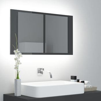 Rogal Armario Espejo De Baño Con Luz Led Gris Brillante 80x12x45 Cm Rogal