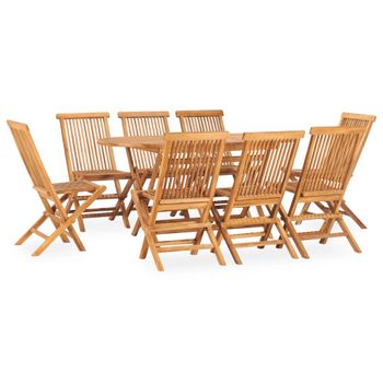 Set De Comedor De Jardín Plegable 9 Pzas Madera Maciza De Teca Vidaxl