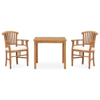 Set De Comedor De Jardín 3 Pzas Y Cojines Madera Maciza De Teca Vidaxl