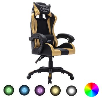 Rogal Silla Gaming Con Luces Led Rgb Cuero Sintético Dorado Y Negro Rogal