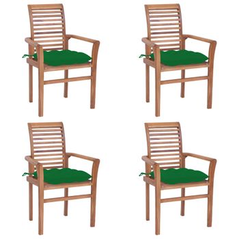 Sillas De Comedor 4 Uds Madera Maciza De Teca Con Cojines Verde Vidaxl