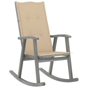 Silla Mecedora Con Cojines Madera Maciza De Acacia Gris Vidaxl