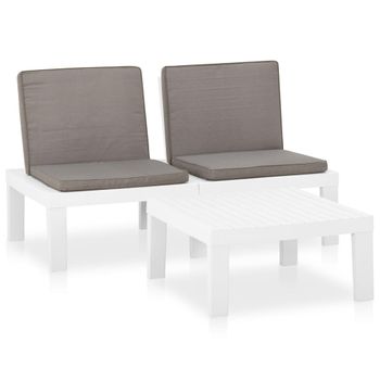 Set De Muebles De Jardín 2 Piezas Con Cojines Plástico Blanco Vidaxl