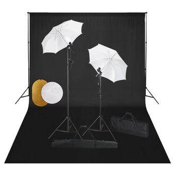 Kit Estudio Fotográfico Lámparas Sombrillas Fondo Y Reflector Vidaxl