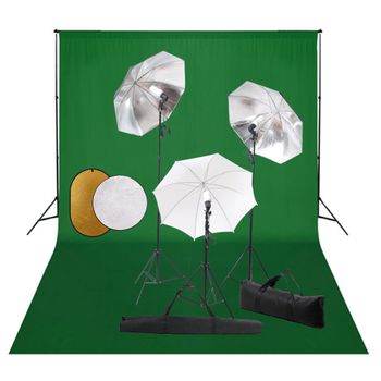 Kit Estudio Fotográfico Lámparas, Sombrillas, Fondo Y Reflector Vidaxl