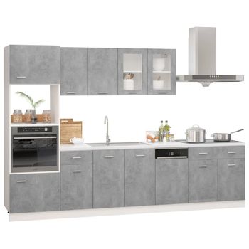 Juego Muebles De Cocina 7 Pzas Madera Ingeniería Gris Hormigón Vidaxl