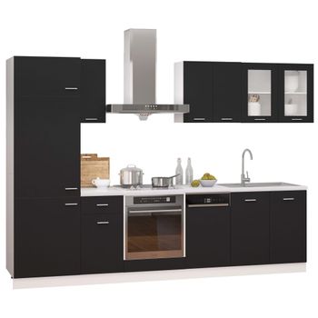 Juego De Muebles De Cocina 8 Piezas Madera De Ingeniería Negro Vidaxl