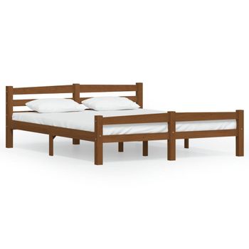 Estructura De Cama Madera Maciza Pino Marrón Miel 160x200 Cm Vidaxl