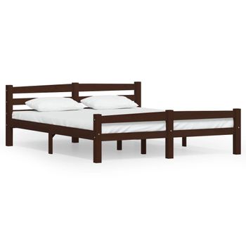 Estructura De Cama Madera Maciza Pino Marrón Oscuro 160x200 Cm Vidaxl