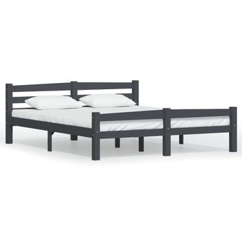 Estructura De Cama Madera Maciza Pino Gris Oscuro 160x200 Cm Vidaxl